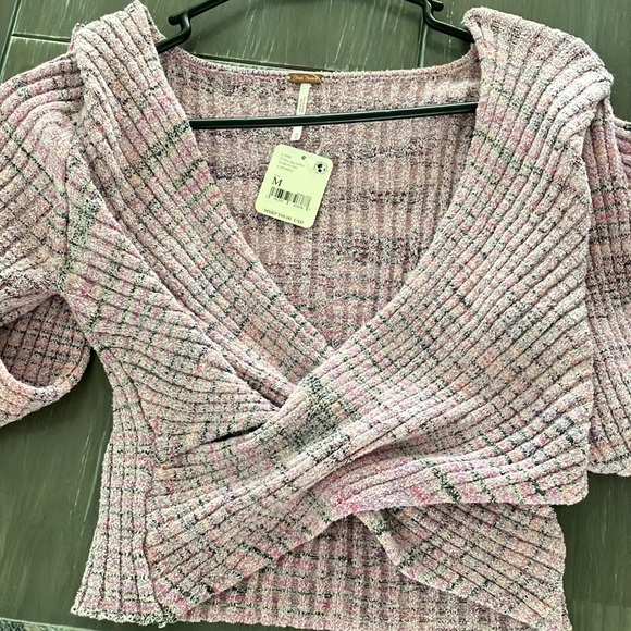NWT Free People Brooke Wrap Top / Lilac Fog Combo - Picture 2 of 9